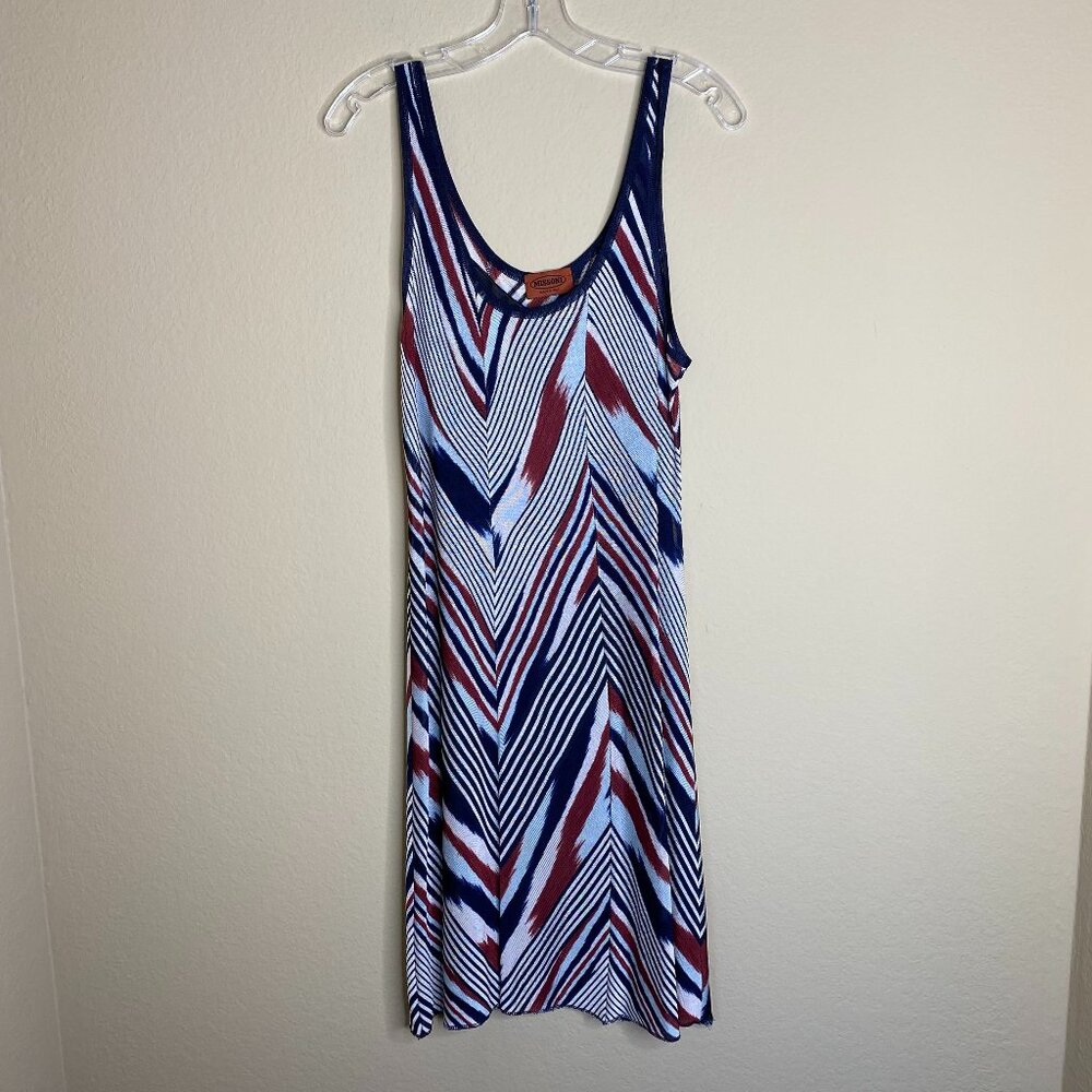 missoni navy blue multi color sleeveless sheer striped dress